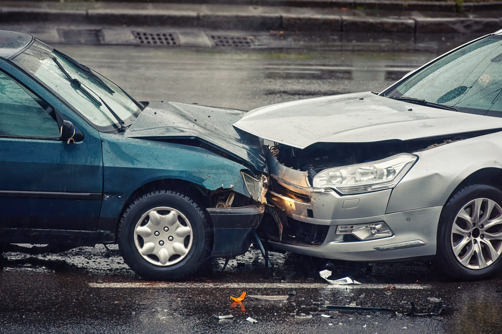 two cars having been in a head-on collision