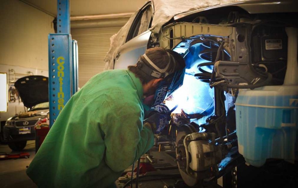 a vehicle being inspected for damage